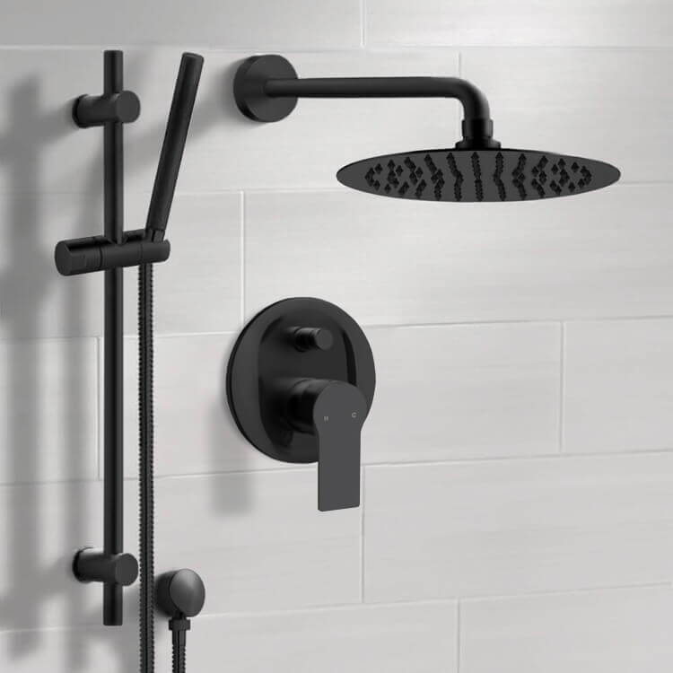 Remer SFR83-10 Matte Black Shower Set With 10 Inch Rain Shower Head and Hand Shower